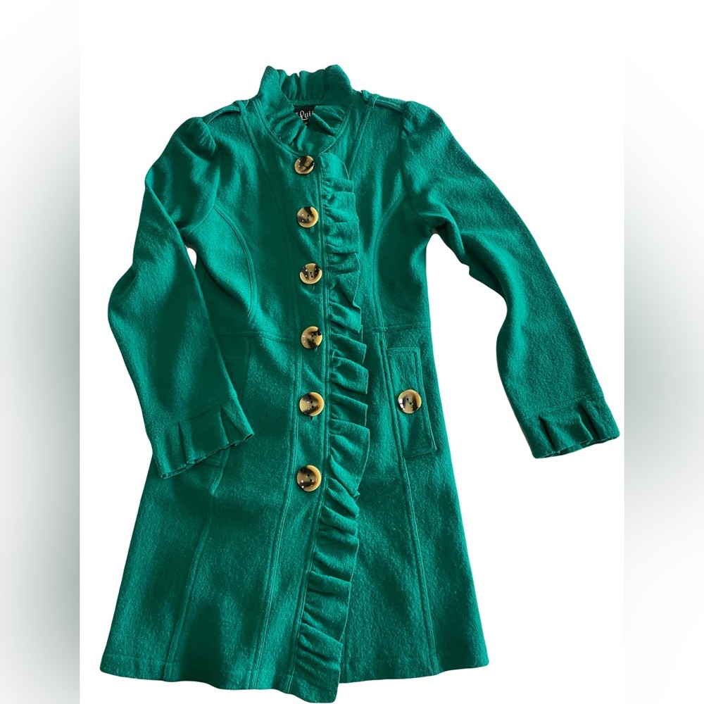 NWT! Luii Anthropologie Green 100% Wool Ruffle Button Coat
Size M